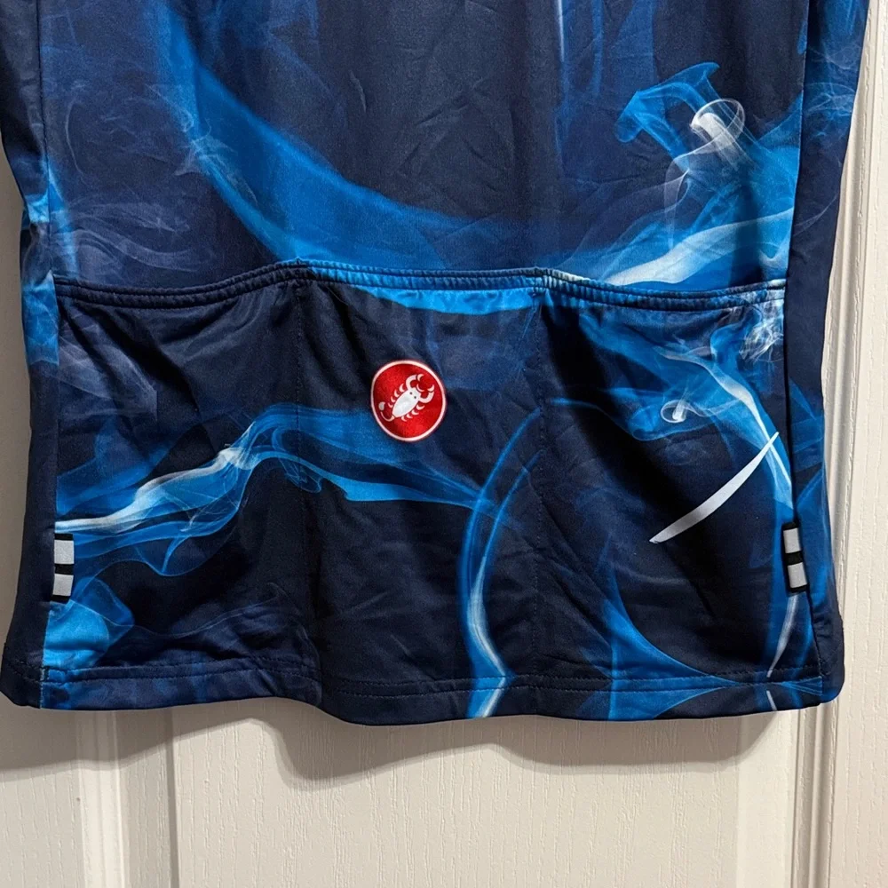 💙 Castelli Fumo Blue‎ Short Sleeve Bike Jersey Cycling Half Zip Pockets